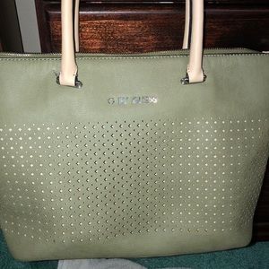G By Guess green and tan large purse